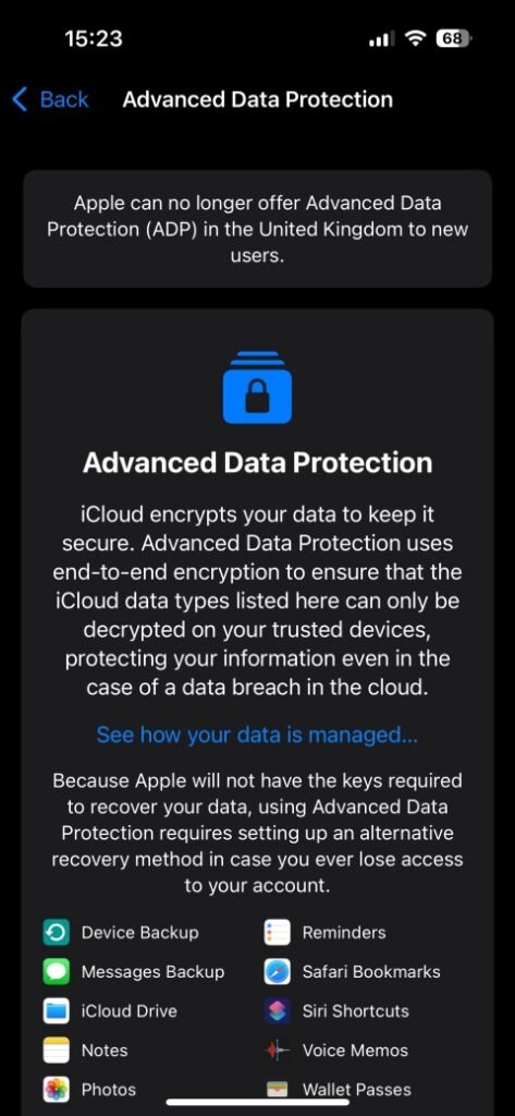 قابلیت رمزگذاری سرتاسری iCloud